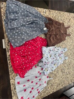 Girls Star and Character Mix Dress Bundle - Red, Blue, Gray, Brown